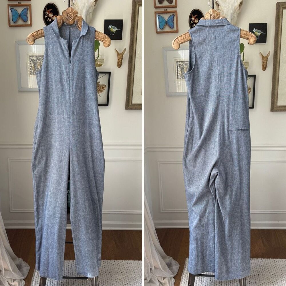 Jarbo Blue Marl Zip Front Sleeveless Jumpsuit $438 0 S